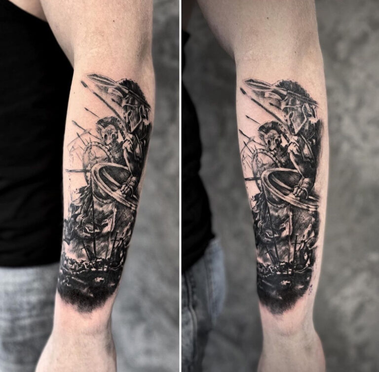 tau-stavanger-jørpeland-medievaltattoo-medieval-tattoo-warrior-spear-bnw-blackandwhite-svartoghvit-svart-hvit-black-white