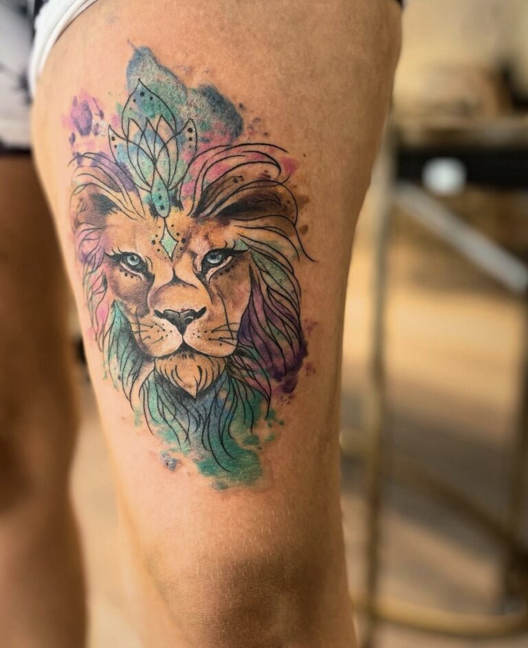 tau-stavanger-jørpeland-tattoo-tatovering-colorful-fargerik-colourful-lion-spiritual-spirituell