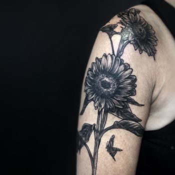 tau-stavanger-jørpeland-solsikke-sunflower-tatovering-tattoo-black-and-white-realisme-realistisk-realism-realistic